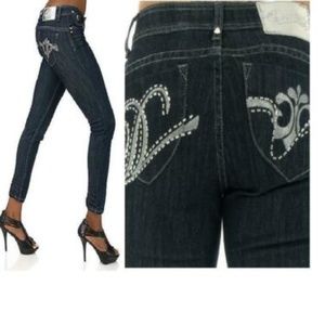 NEW Dereon Beyonce Y2K Studded stretch Denim Capri Jeans Cropped 3 / 4
